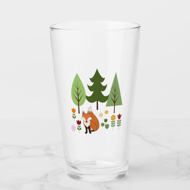 Skandinavier Style Fox Blume Tree Illustration Glas (Vorderseite)