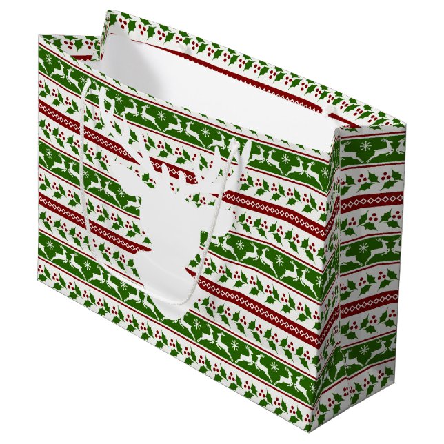 Skandinavier Weißer Rentier Große Geschenktüte (Vorderseite Schrägansicht)