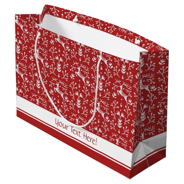 Skandinavier Weißer Rentier Weihnachten Große Geschenktüte (Rückseite Schrägansicht)