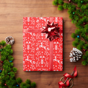 Skandinavier Weißer Rentier Weihnachtsfest in Flo Geschenkpapier