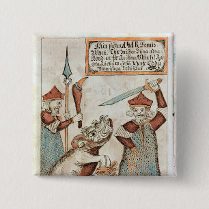 Skandinaviergott Tyr, der seine Hand zum Button