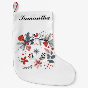 Skandinavisch inspirierte Blumen und Vögel Kleiner Weihnachtsstrumpf