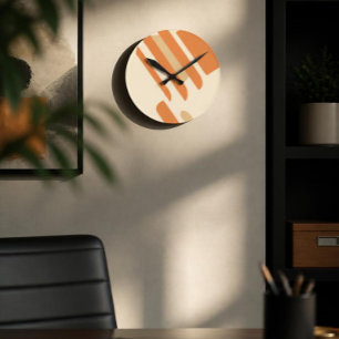 Skandinavisch Orange & Creme Geometrisch  Runde Wanduhr