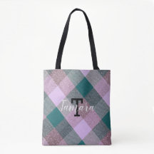 Skandinavisch Teal Pink Kariert Monogramm Name