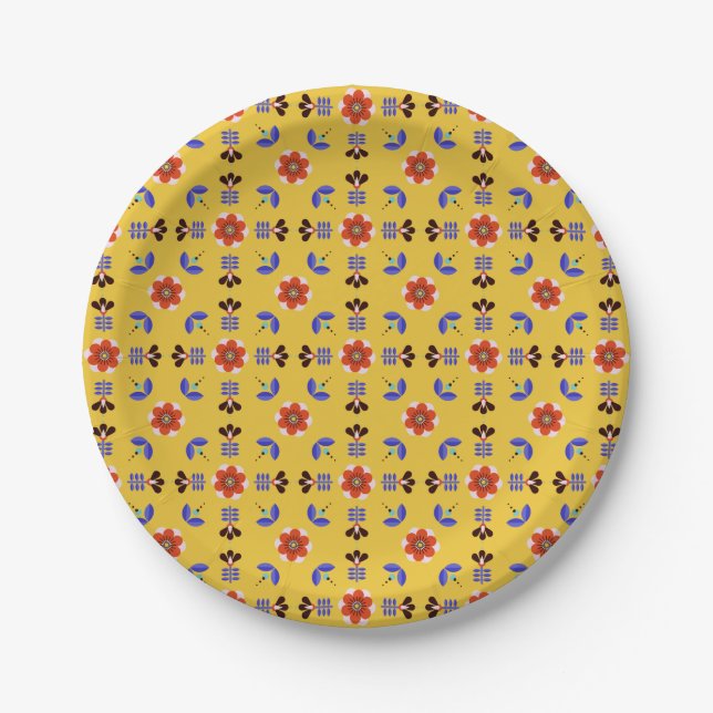 Skandinavische Art-geometrisches Blumenmuster Pappteller (Vorderseite)