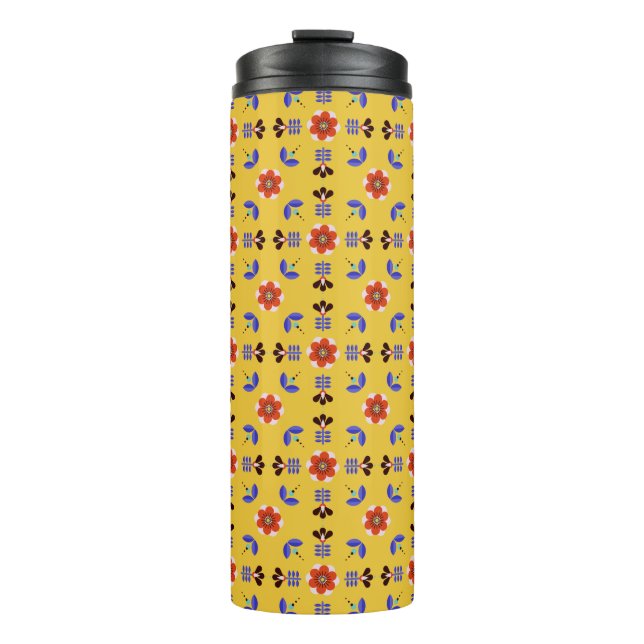 Skandinavische Art-geometrisches Blumenmuster Thermosbecher (Vorderseite)