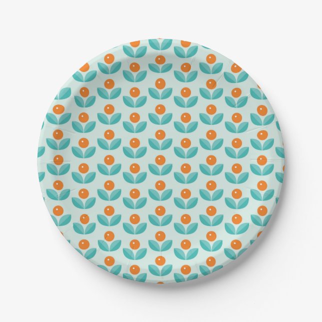 Skandinavische Art-geometrisches orange Muster Pappteller (Vorderseite)