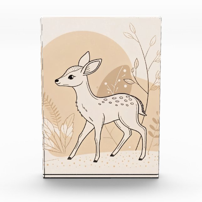 Skandinavische Babyhirsch-Linienkunst – Minimalist Fotoblock (Vorderseite)
