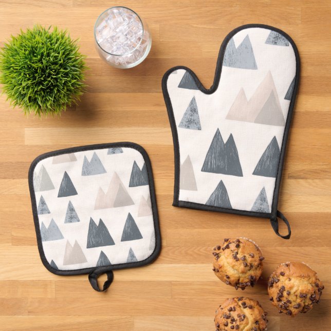 Skandinavische Berggipfel Ofenhandschuh & Topflappen-Set (Oben Unten)