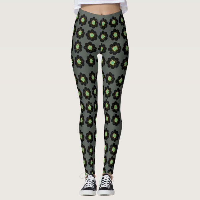 Skandinavische Blume grauer Hintergrund Leggings (Vorderseite)