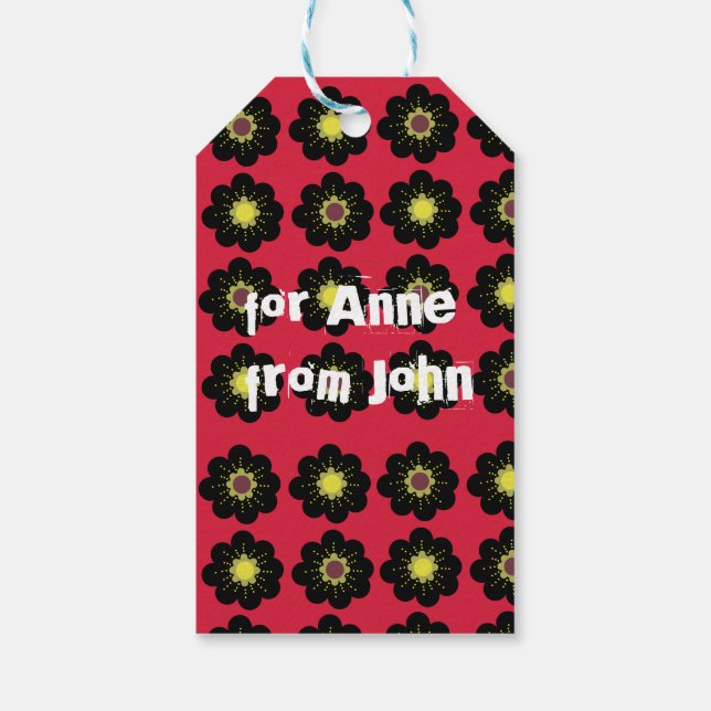 Skandinavische Blume Schwarz Rot Geschenkanhänger (Rückseite)