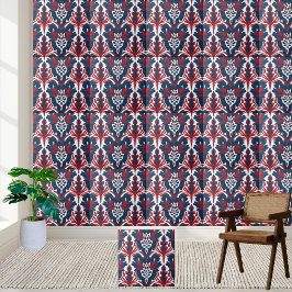 Skandinavische Damask-Tile in Rot und Blau Fliese