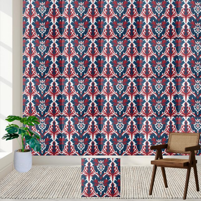 Skandinavische Damask-Tile in Rot und Blau Fliese (Scandinavian Damask Tile in Red and Blue)