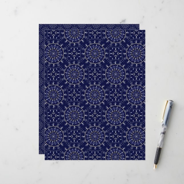 Skandinavische Ditsy Winter Navy & Gold Diamant Ti (Vorderseite/Rückseite Beispiel)
