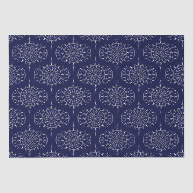 Skandinavische Ditsy Winter Navy & Gold Retro Ogee Seidenpapier (Vorderseite)