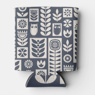 Skandinavische Flora: Weiß, blau, Minimalistisch. Dosenkühler