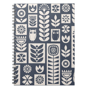 Skandinavische Flora: Weiß, blau, Minimalistisch. Notizblock