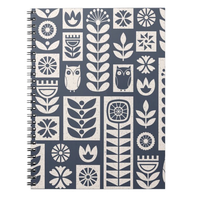 Skandinavische Flora: Weiß, blau, Minimalistisch. Notizblock (Vorderseite)