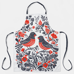 Skandinavische Folklore Art Birds Lino Schnitt Des Schürze