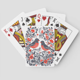 Skandinavische Folklore Art Birds Lino Schnitt Des Spielkarten