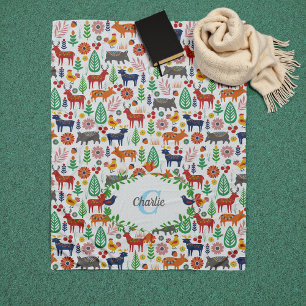 Skandinavische Folklorekunst Monogram Muster Boho Fleecedecke