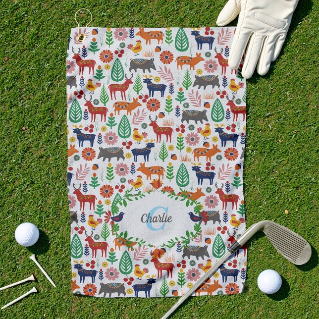 Skandinavische Folklorekunst Monogram Muster Boho  Golfhandtuch (Von Creator hochgeladen)