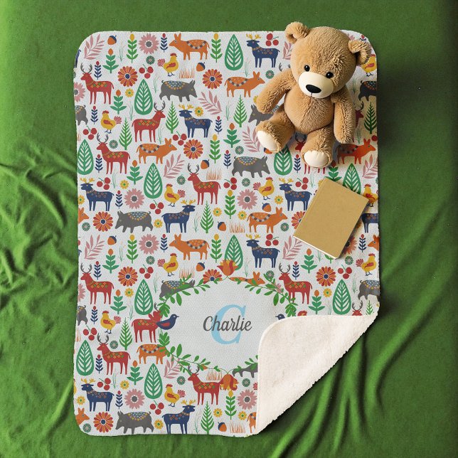 Skandinavische Folklorekunst Monogram Muster Boho  Sherpadecke (Von Creator hochgeladen)