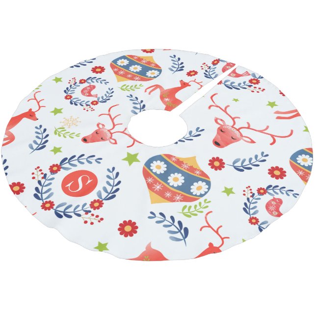 Skandinavische Folklorekunst Monogram Weihnachten Polyester Weihnachtsbaumdecke (Schrägansicht)