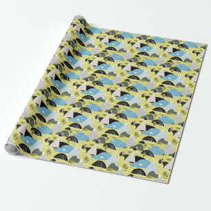 Skandinavische Häuser, Bäume, Gebirgsmuster. Geschenkpapier