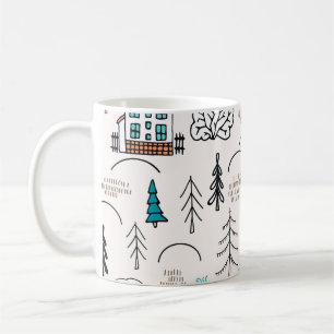 Skandinavische Häuser Waldmuster Kaffeetasse