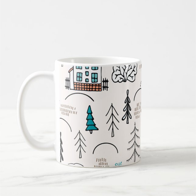 Skandinavische Häuser Waldmuster Kaffeetasse (Links)