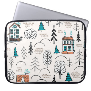Skandinavische Häuser Waldmuster Laptopschutzhülle