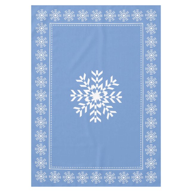 Skandinavische hellblaue und weiße Schneeflocke Tischdecke (Vorderseite)