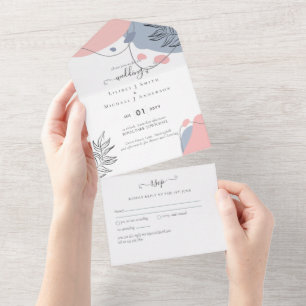 Skandinavische Japandi Moderne Abstrakte Hochzeit All In One Einladung