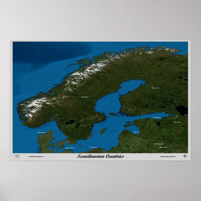 Skandinavische Länder aus dem Weltraum-Satellitenp Poster (Vorne)