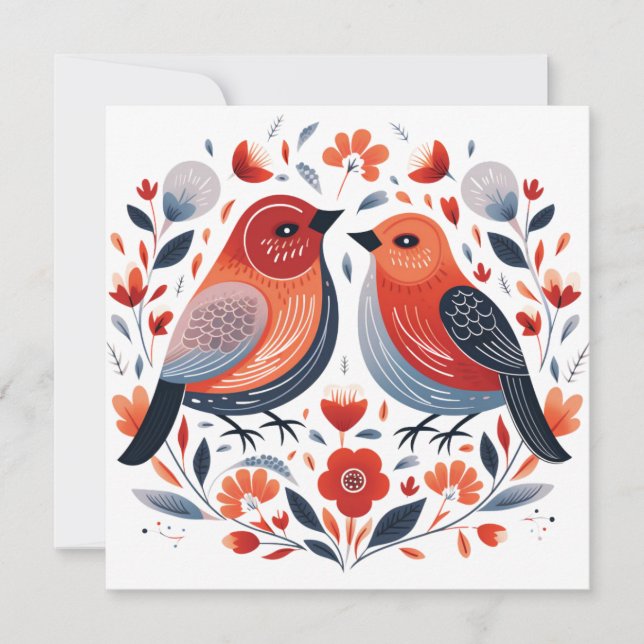 Skandinavische Liebesvögel Valentine Feiertagskarte (Vorderseite)