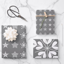 Skandinavische nordische Weihnachtssterne weiß gra Geschenkpapier Set
