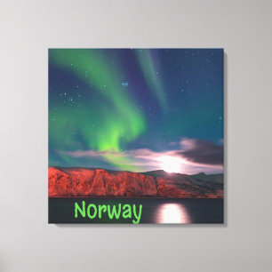 Skandinavische Nordlichter - Rote Klippen Leinwanddruck
