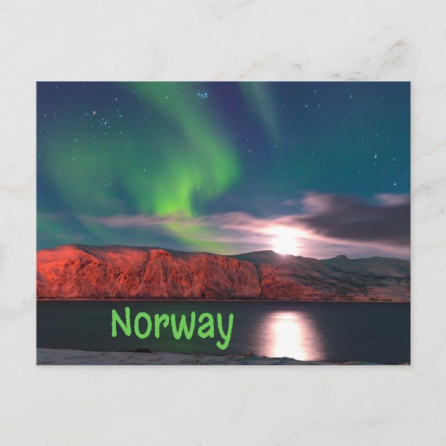 Skandinavische Nordlichter - Rote Klippen Postkarte (Vorderseite)