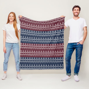 Skandinavische Ornamente auf blauen, bordeauxfarbe Fleecedecke
