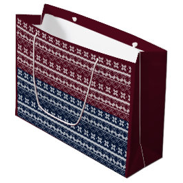 Skandinavische Ornamente auf blauen, bordeauxfarbe Große Geschenktüte