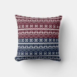 Skandinavische Ornamente auf blauen, bordeauxfarbe Kissen