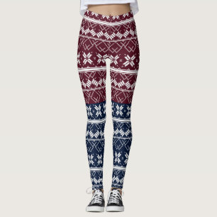 Skandinavische Ornamente auf blauen, bordeauxfarbe Leggings