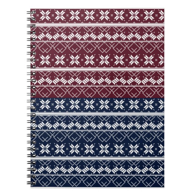 Skandinavische Ornamente auf blauen, bordeauxfarbe Notizblock (Vorderseite)