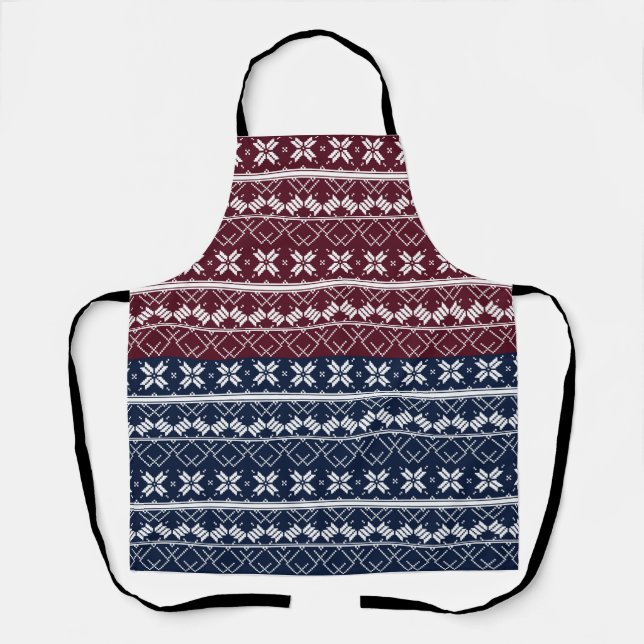 Skandinavische Ornamente auf blauen, bordeauxfarbe Schürze (Vorderseite)