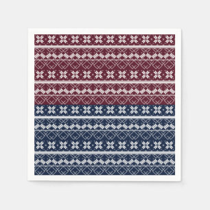 Skandinavische Ornamente auf blauen, bordeauxfarbe Serviette