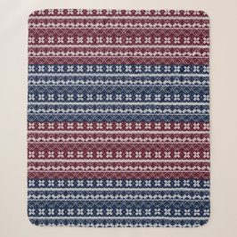 Skandinavische Ornamente auf blauen, bordeauxfarbe Sherpadecke