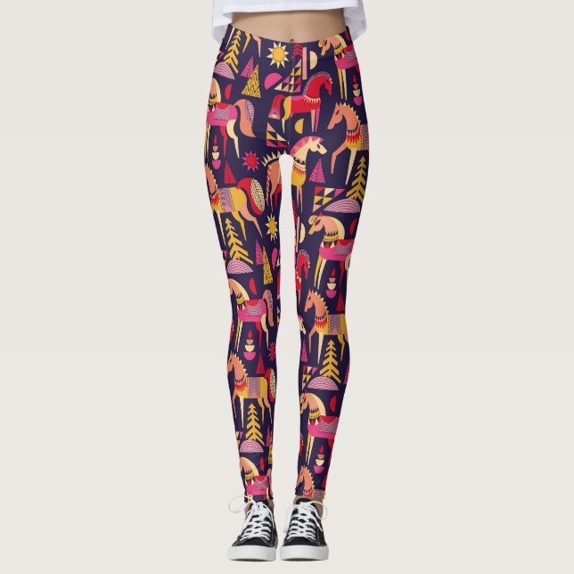 Skandinavische Pferde: Dekoratives Nahtloses Desig Leggings (Vorderseite)
