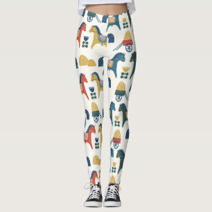 Skandinavische Pferde: Farbenfrohe Kunst des Volke Leggings