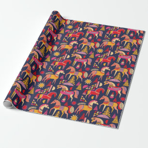 Skandinavische Pferde Muster nahtlos Design. Dekor Geschenkpapier